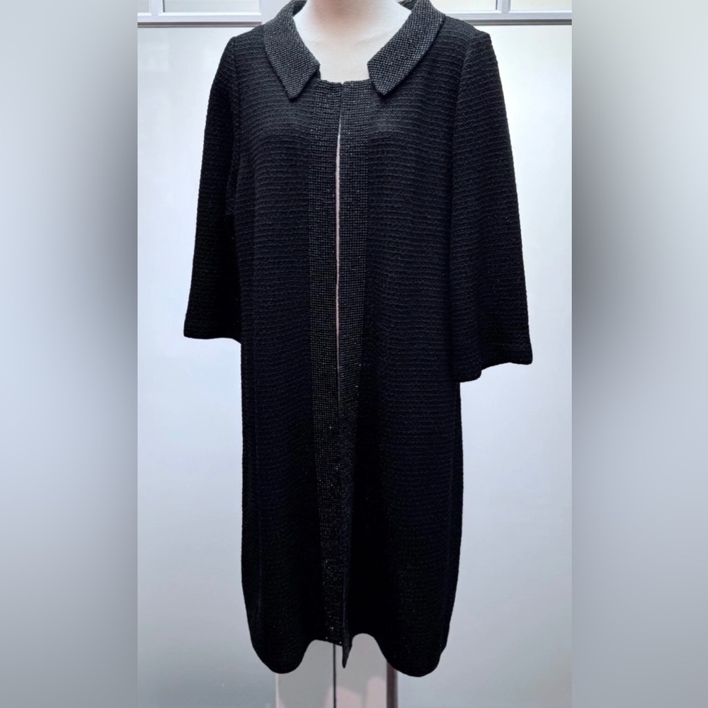 St. John Black Long Sleeve Textured Knit Coat Dress